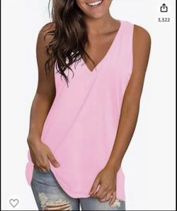 Womens Summer Sleeveless Tank Top In Pink. Size Small, Loose Fit, V-neck.