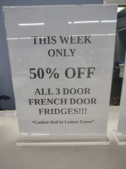 50% OFF 3 DOOR FRENCH DOOR FRIDGES!  THIS WEEK ONLY! LG 26 Cu Ft, 36"W (Was $1499 Now Only $749)