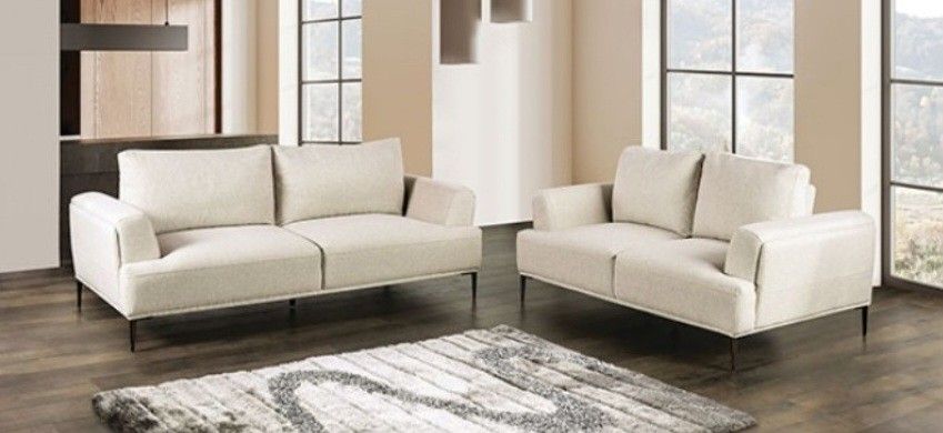 Brand New Beige Chenille Modern Style Sofa & Loveseat