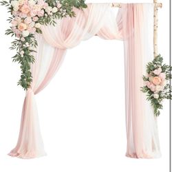 Ling's moment Deluxe Pink Artificial Wedding Arch Flowers with Drapes Kit-Pack of 5, 2pcs Flower Arrangements 3pcs Hanging Sheer Drapes Blush Ceremony