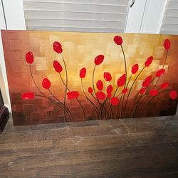 Large Modern Red Tulip Canvas Wall Art – Textured Abstract Floral Painting