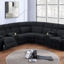 Brand New Elegant Plush Corduroy Reclining Sectional Sofa 