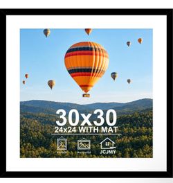 JCJMY 30x30 Picture Frame Black with 24x24 Mat, Display Photo 24x24 with Mat or 30 x 30 Without Mat, Wall Hanging Large 30x30 Poster Frame with Shatte