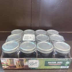 16 oz Glass Wide Mouth Mason Jars w/ Lid & Band, Set of 12 - NEW