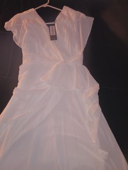 White V-Neck Midi Dress with Tags