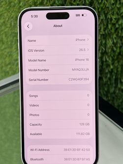 Apple Silver iPhone 16 128GB Unlocked With Box