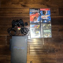 PS2 With All Wires And Controller + 4 Games