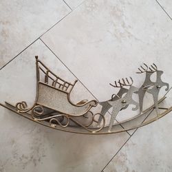 Silver Gold Santa Sleigh Candle Holder Decor 
