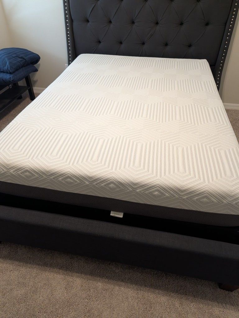 Queen Sized Bed With Headboard, Frame, And CertiPur-US Mattress