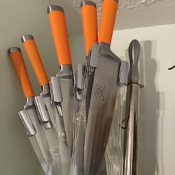Orange Handle Knife Set