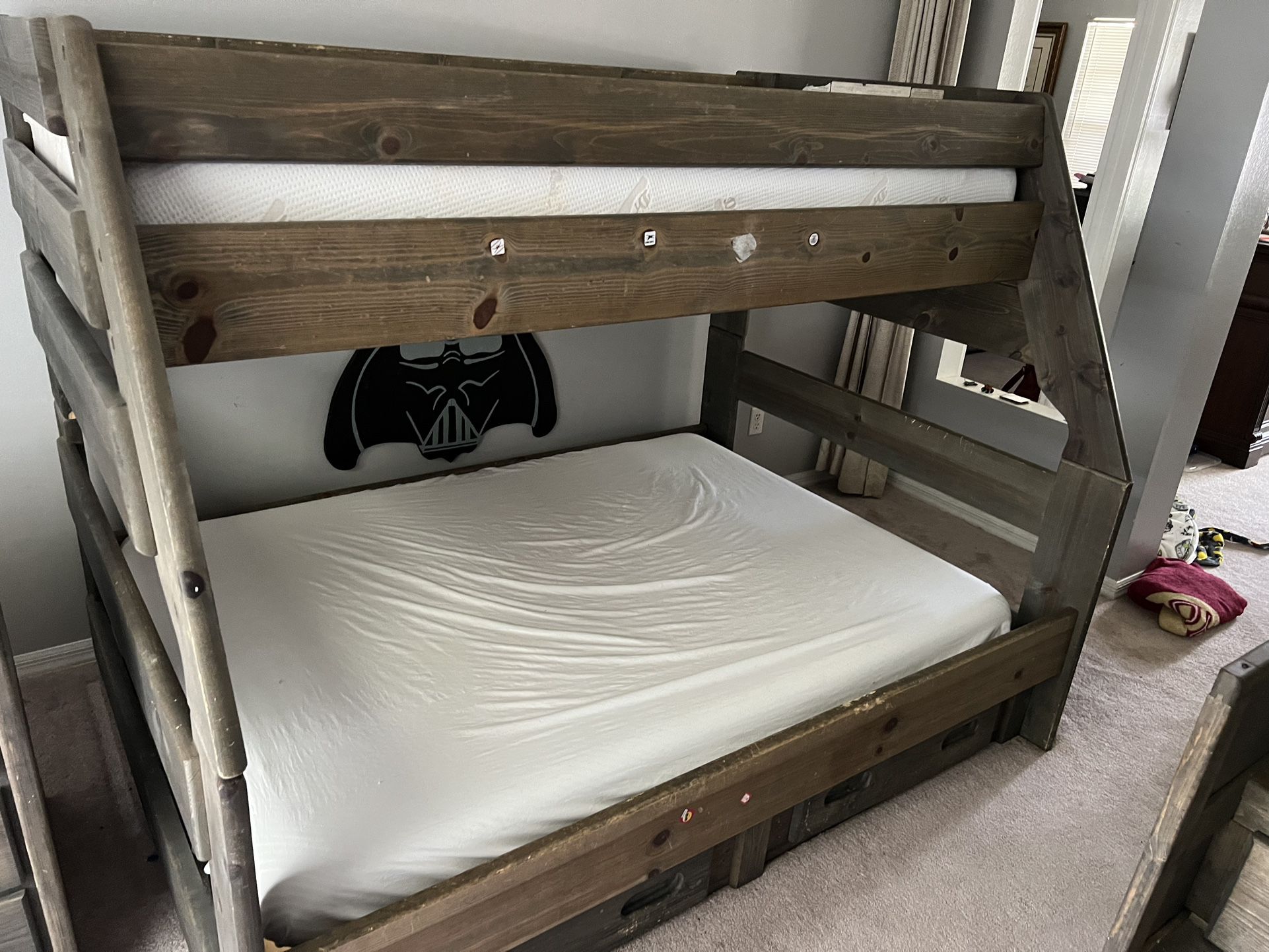 Twin Over Full Bunk, Bed Set With Stairs And Desk
