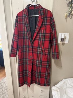 Ladies Plaid Coat Medium 
