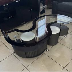 SPIRAL COFFEE TABLE 🛋️ storage & 2 stools 🪑