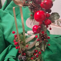 Festive Candle Holder MetalBow/battery Candle 