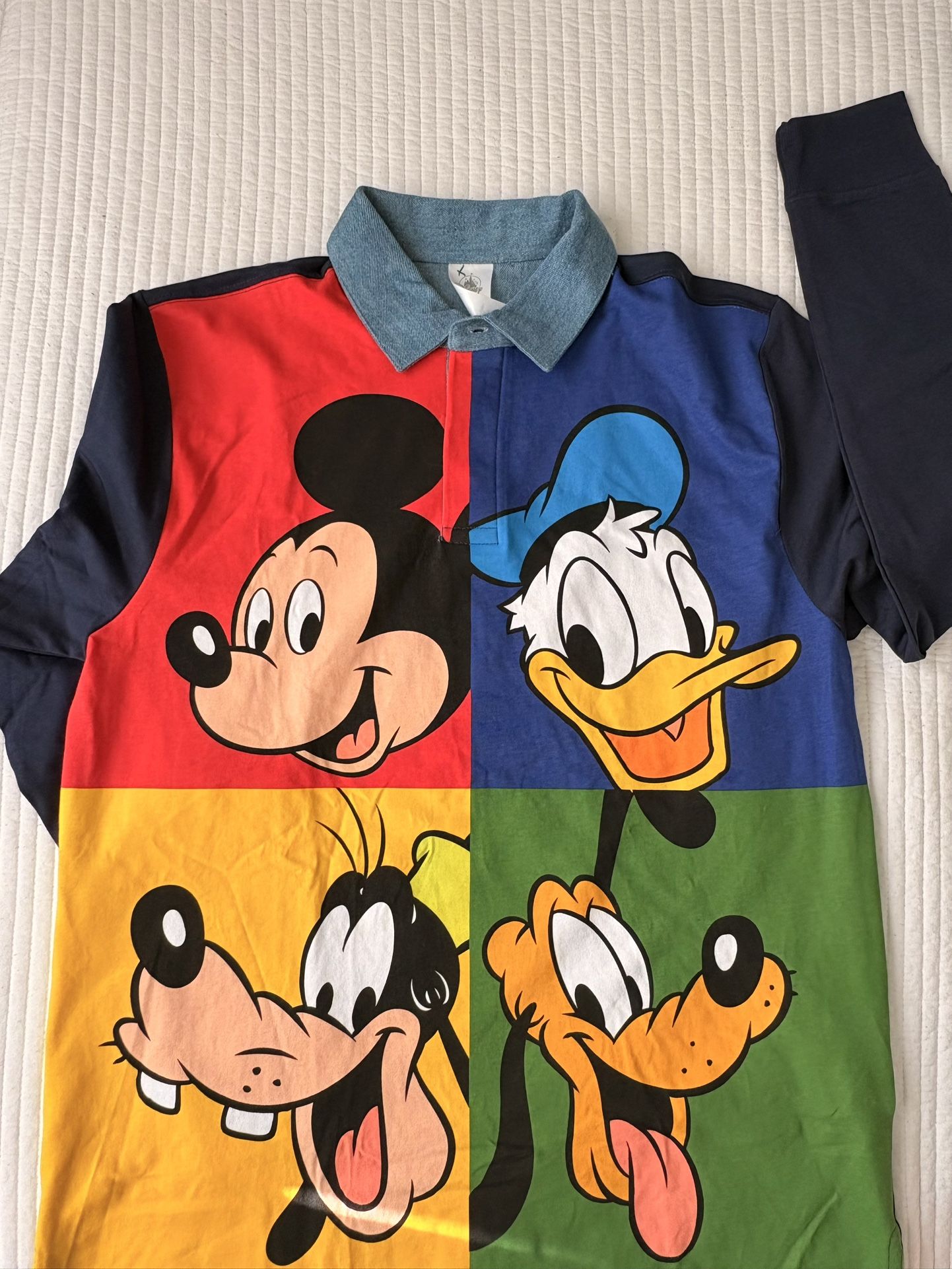Disney Parks Mickey Donald Goofy Pluto Color Block Polo Shirt SIZE MEDIUM 