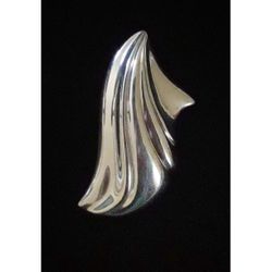 60.5mm x 30mm Solid Sterling Silver Modernist Retro 3-D Pin Brooch. Signed 925 KABANA KBN