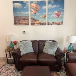 Leather Loveseat, Chair, and Ottoman 