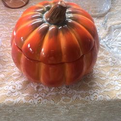 Orange, pumpkin with green and yellow highlight ceramic