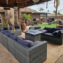 13 Piece Outdoor Modular Patio Furniture Set w/Fire Table *New*