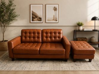 Modern tufted love seat with matching ottoman