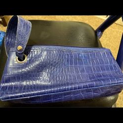 Royal blue faux leather crocodile pattern clutch 9”x4” zip closure
