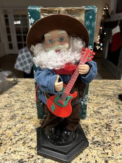 Christmas International 14” Animated Singing Santa Clause W/ Guitar- Works