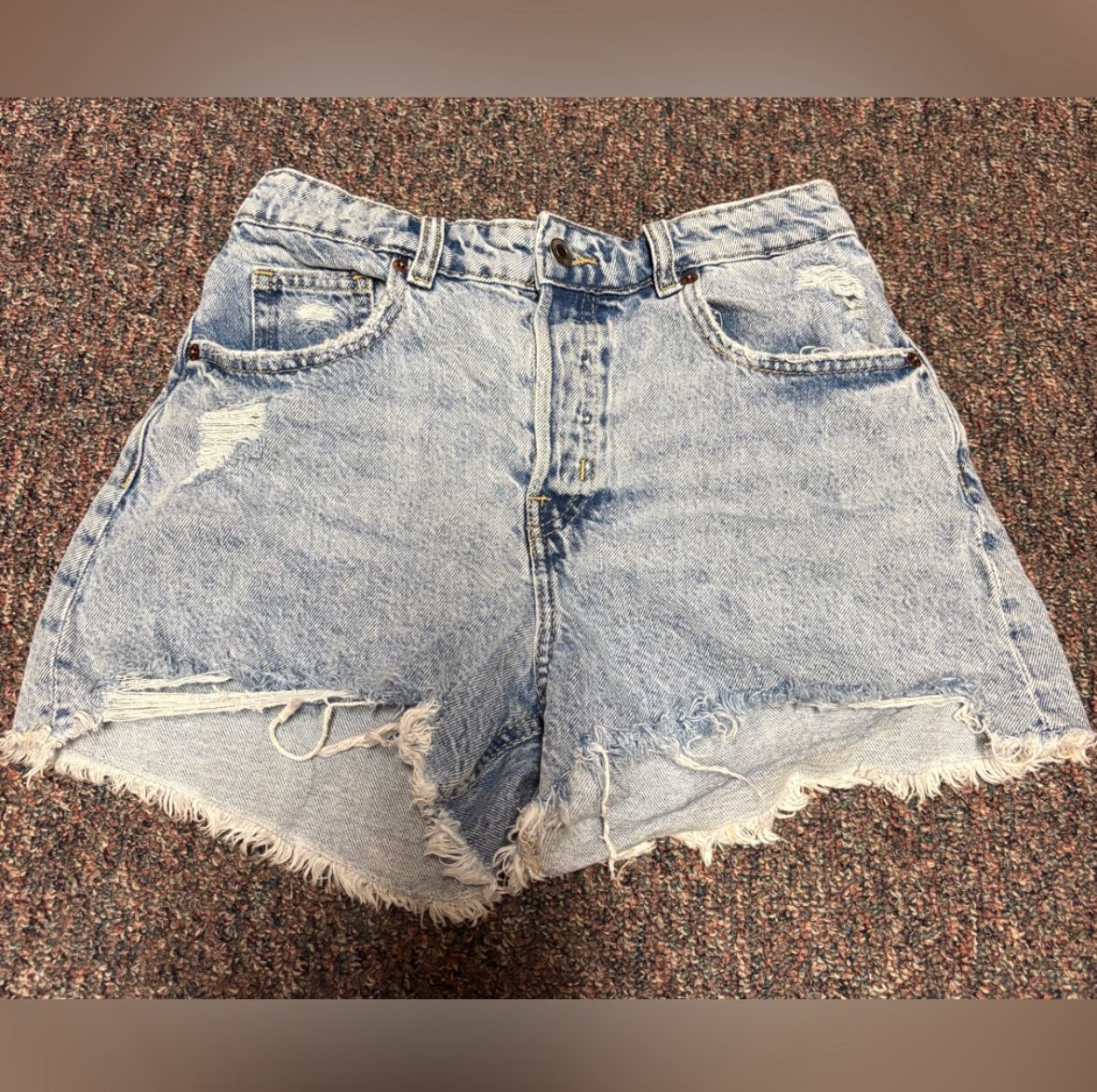H&M Distressed High-Waisted Denim Shorts