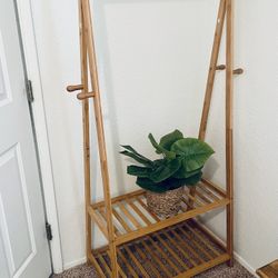 Bamboo Storage Clothing Rack Organizer w 2 Shelves For Shoes Accessories Compact For Entry Or Bedroom Closet Overflow for Sale in Tucson AZ OfferUp