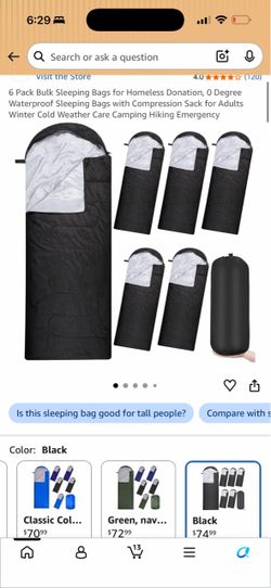 6 Pack Black Sleeping Bags with Compression Sacks