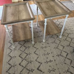 Natural Wood And White End Tables
