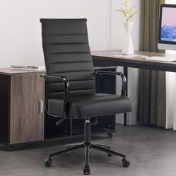 Office Desk Chair, Modern Leather Conference Room Chairs with High Back,Wheels and Arms, Ergonomic Executive Ribbed Height Adjustable Swivel (DD4)
