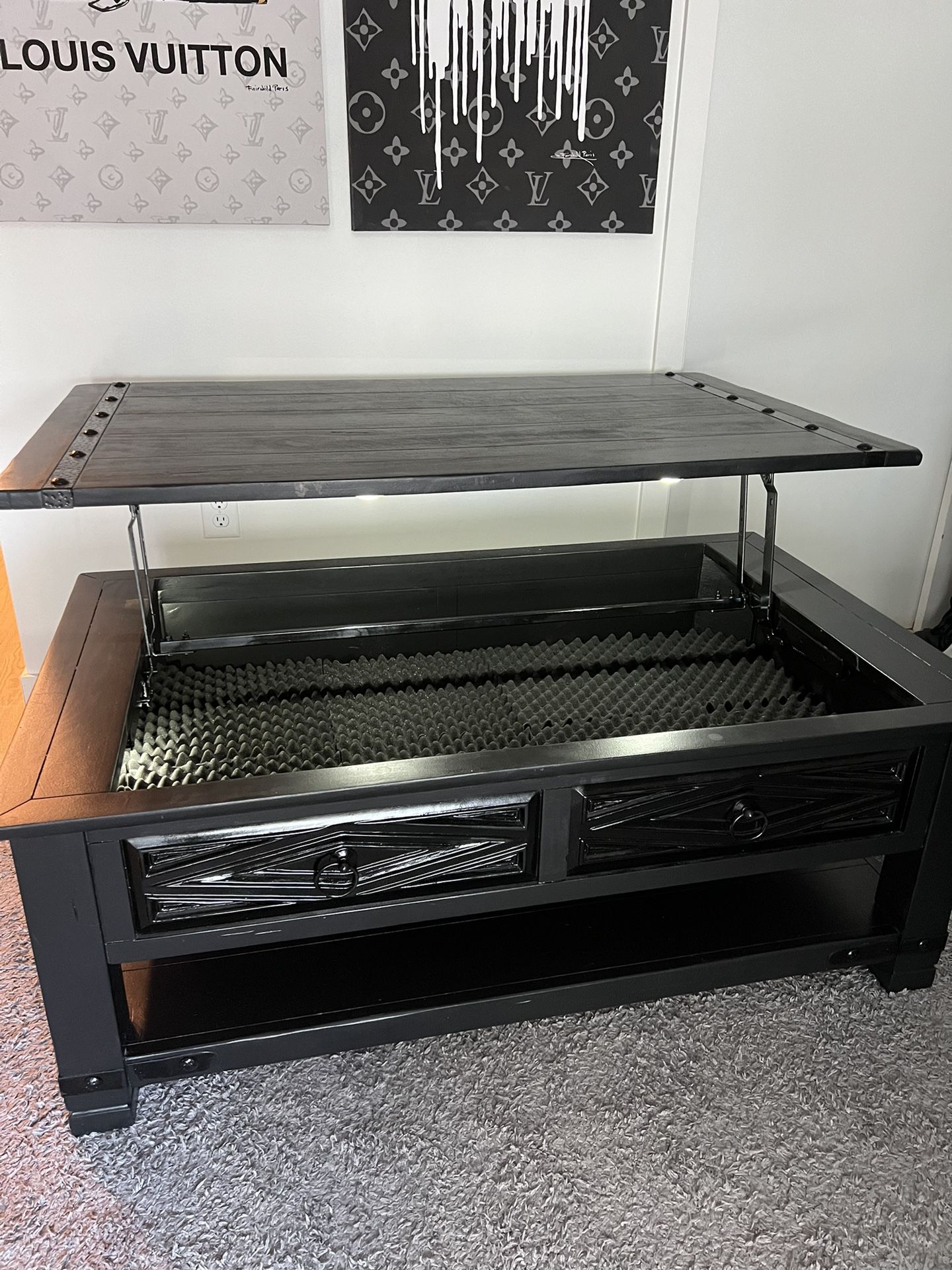 Matte And Gloss Black Hidden Storage Table