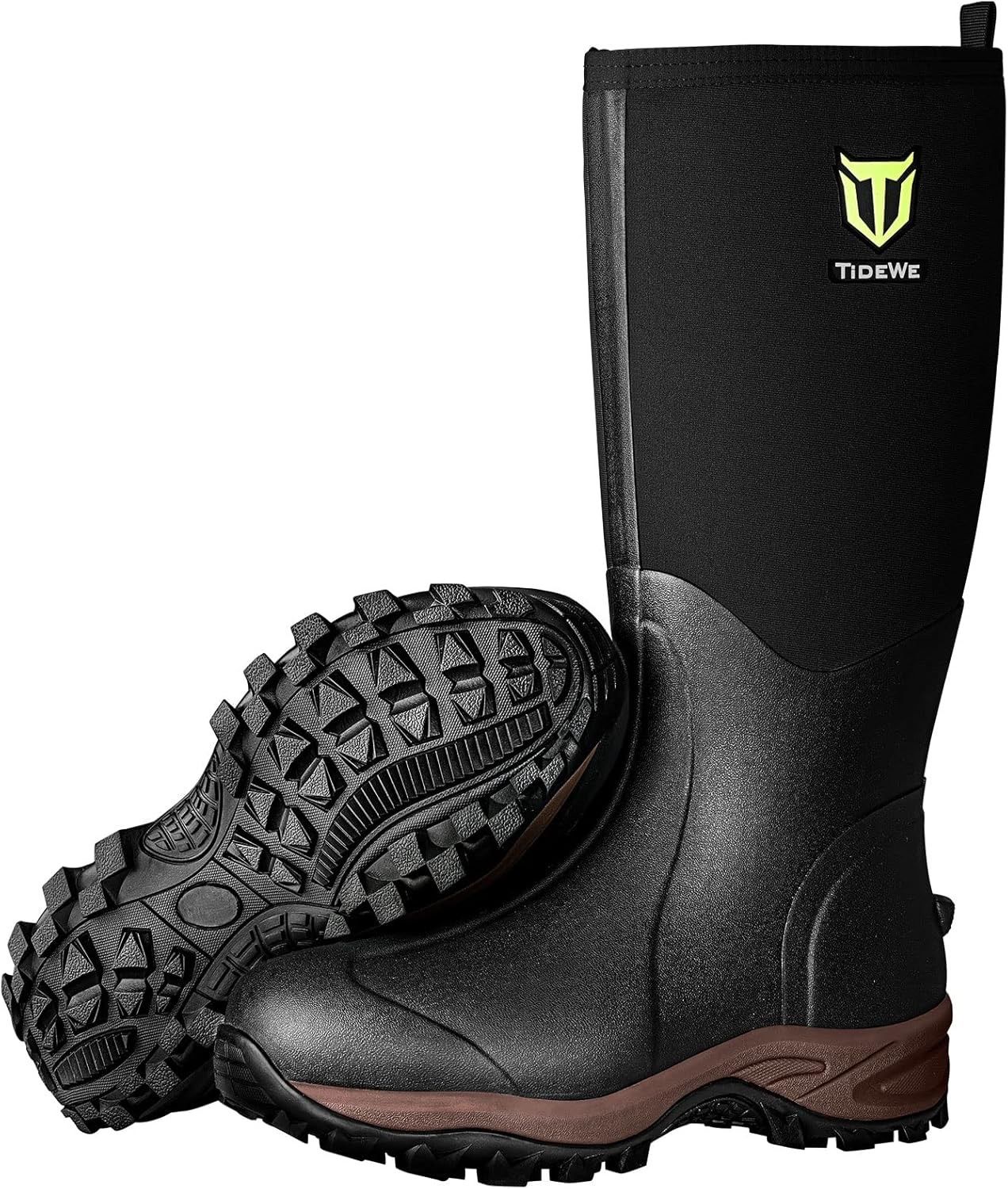 TIDEWE Rubber Neoprene Boots Size 8 Waterproof Black, Brown