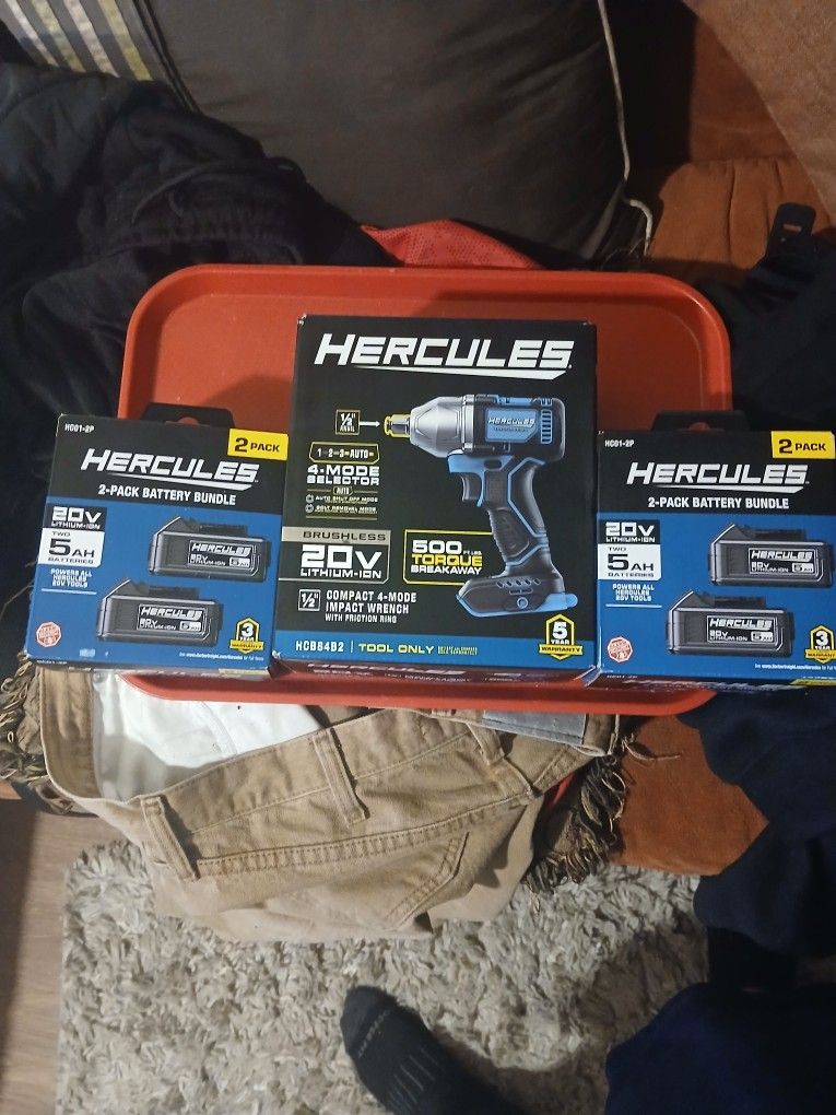 Hercules 20v Compact 4-mode Impact Wrench With Two 2packs Of Batteries 