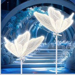 Butterfly Floor Lamp for Wedding Decor - 3 Color LED Ambient Lighting, Wall/Ceiling Mounted Romantic Party Lamp, Iron & Lace Design (23.6in, 2 PCS)