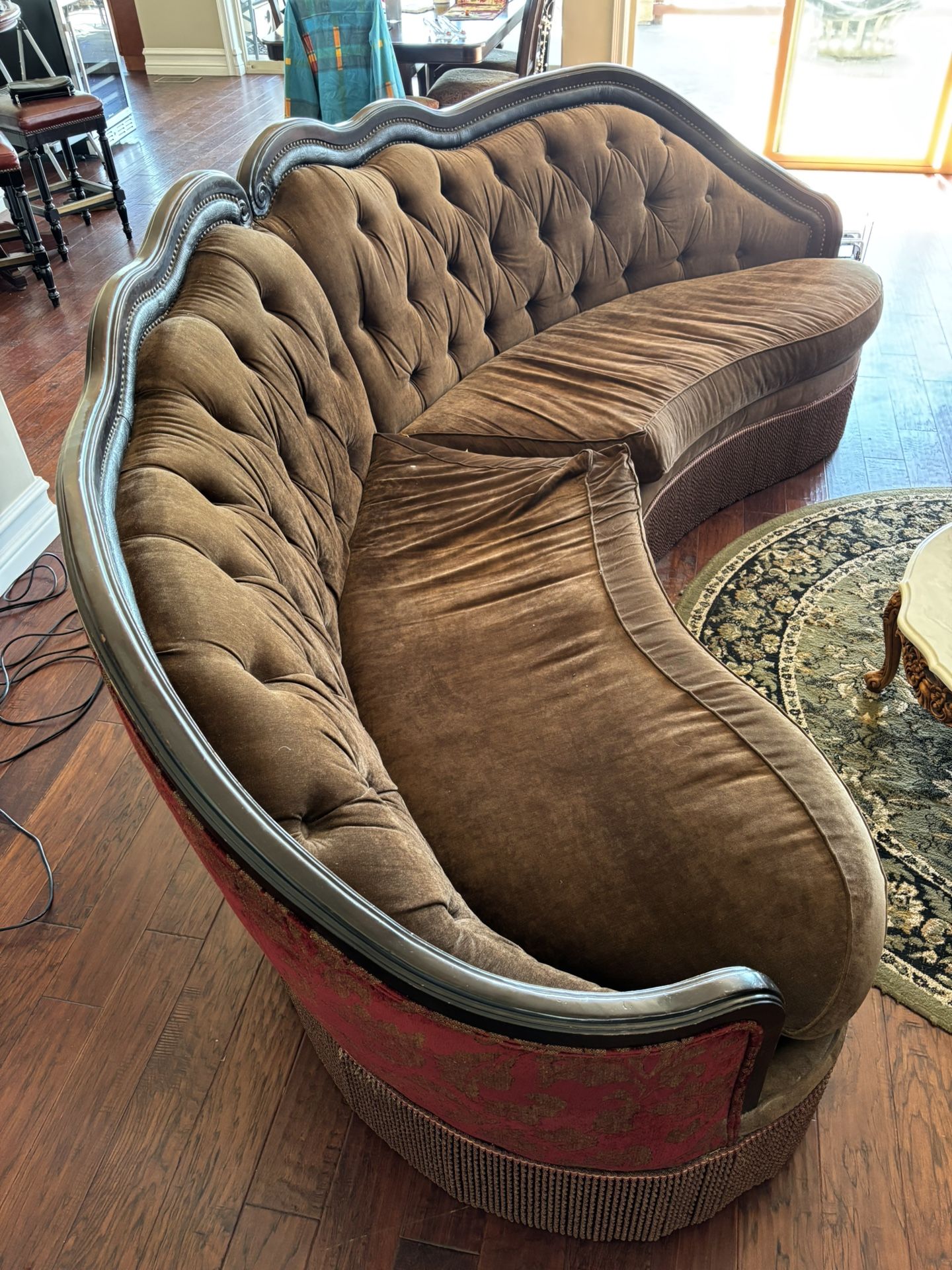 Large Brown 3 Piece Sectional Couch Fringe