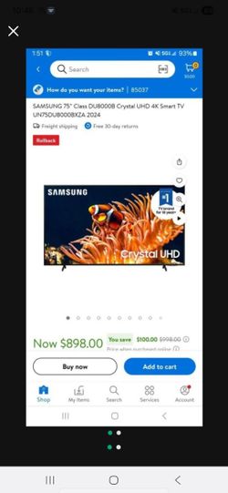 Samsung 75" Crsytal UHD 4K Smart TV 