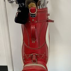 Spalding Golf Club Bag With 15 Golf Clubs Red White Staff Tour Blade
