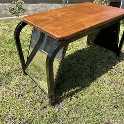 Retro Solid Wood and Metal Shoe Fitting Stool with Mirrors 