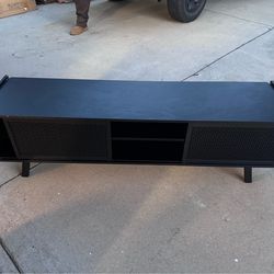 SUPERJARE Rattan TV Stand for 65 inch TV Black