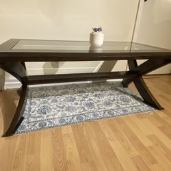 Solid Wood, Glass Topped Coffee Table With Storage Shelf Underneath