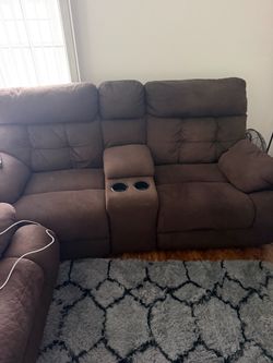 Brown Reclining Loveseat with Cup Holders