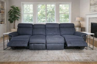 Luxury Leather & Microfiber 4-Seater Reclining Sofa Couch + FREE 2 End Tables