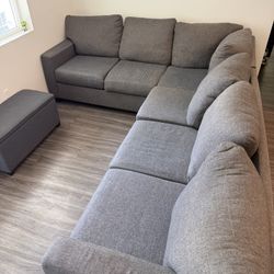 Grey L-Shaped Sectional Sofa with Storage Ottoman