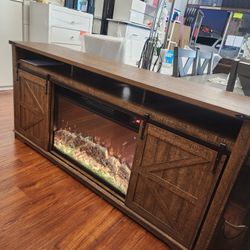 Tev Stand W Fireplace Max Tiv Size 75. Brown Finish. New Especial Price 