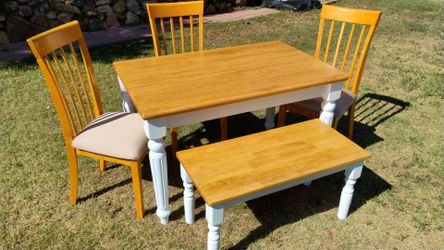 Dining table chairs and bench solid wood kitchen table set