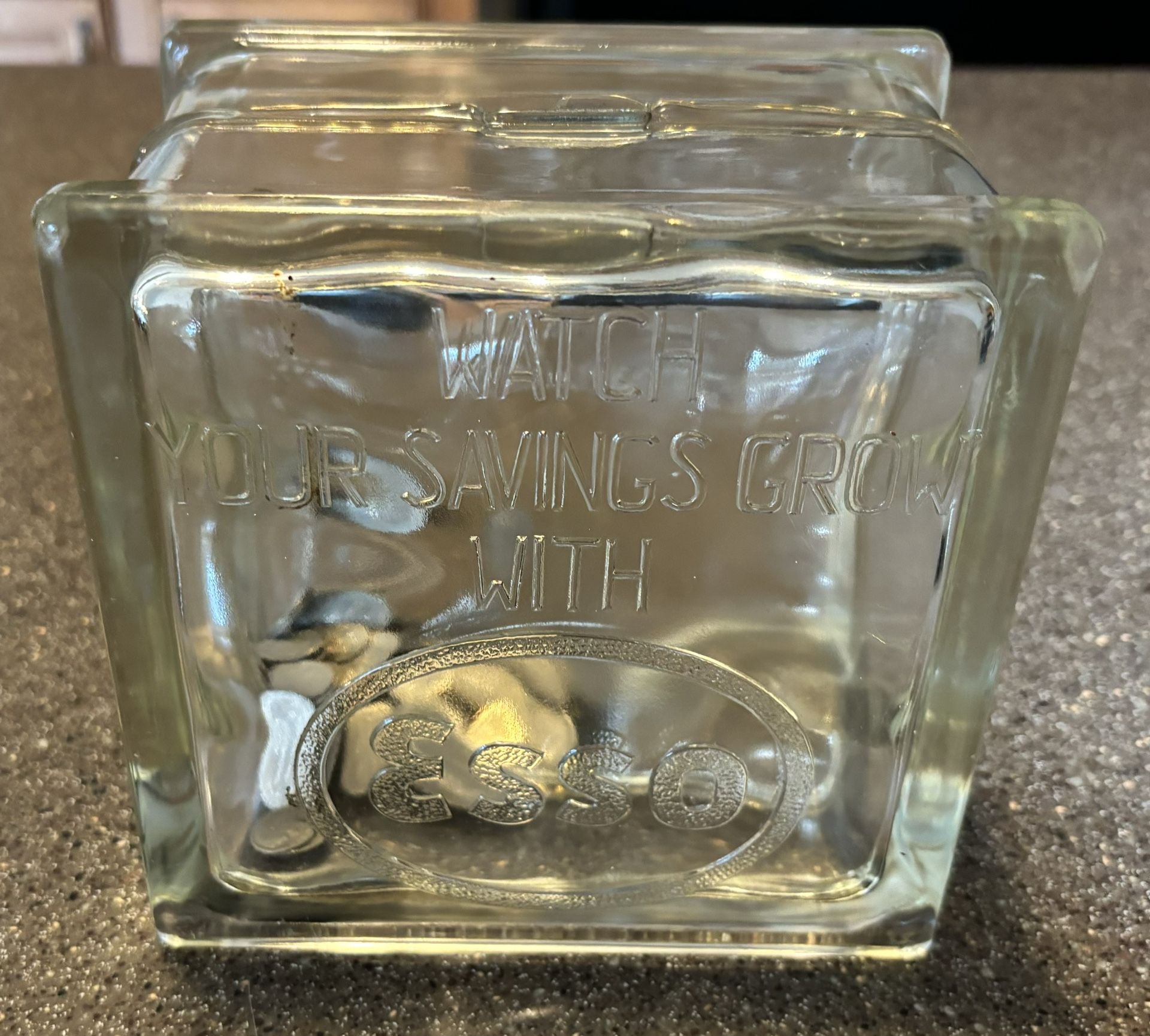 Antique 1939 World’s Fair ESSO Heavy Glass Bank New York With Coins