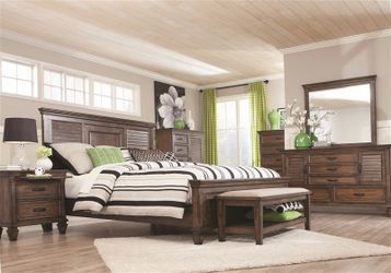 Burnished Oak 4 Piece Bedroom Set with Shutter Detail - Queen or King (NO CREDIT CHECK FINANCING AVAILABLE)