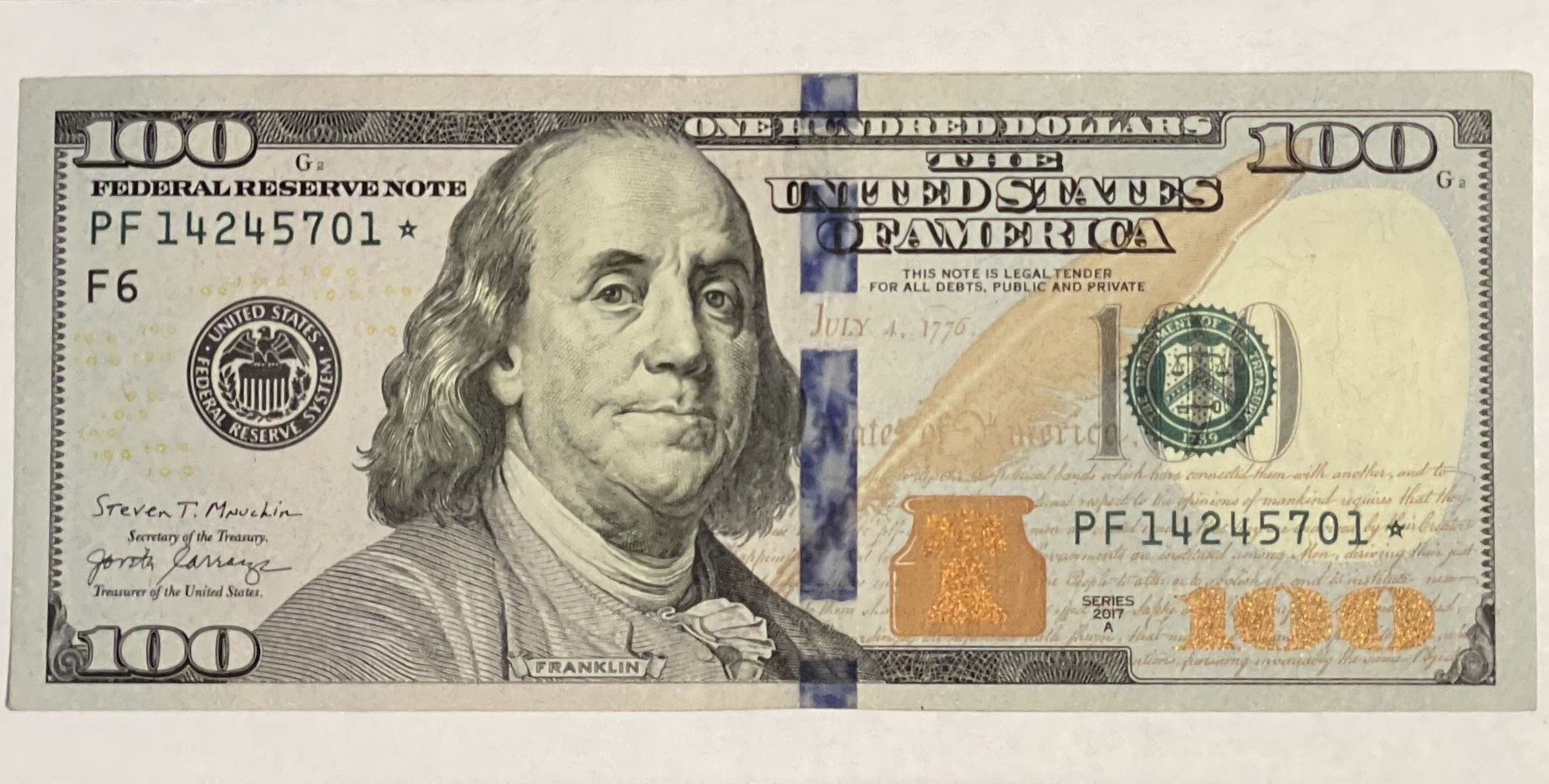 $100 Bill Star Note 2017-A Series US Currency Uncirculated  