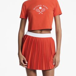 Michael Kors Red Clay Pleated Stretch Knit Skirt Size XS (Skirt Only)